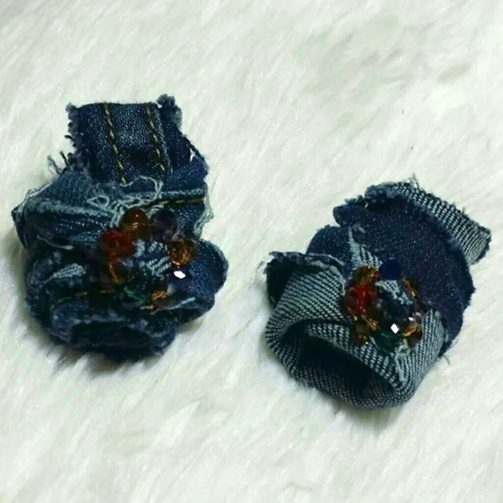 Tasty Raw Edge Denim Head Wrap Brooch Pins